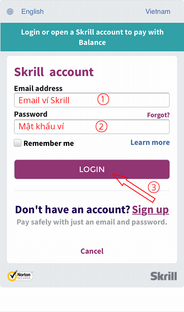 gửi tiền vào tài khoản cá độ bằng Skrill