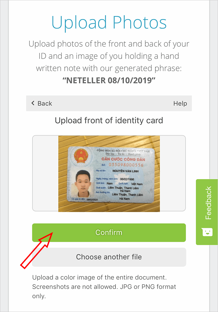 Gửi ID để verify Neteller